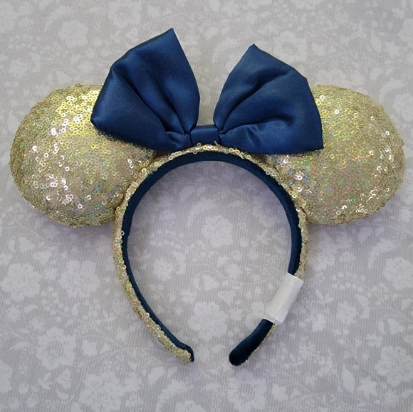 Gold Sequin with Navy Blue Bow Minnie Headband - Picture 1 of 1